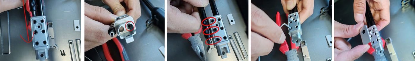 Securing the wire feed flexible hose — step sequence